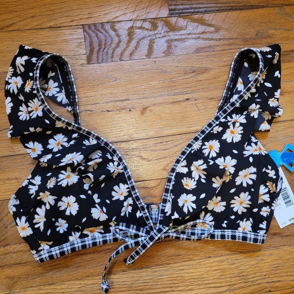 SKINNY DIPPERS Womens Chic Lit Kiara Bikini Floral Top Black Size M - Picture 8 of 9